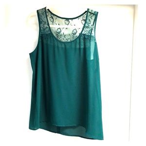 Pixley emerald green sleeveless blouse with lace